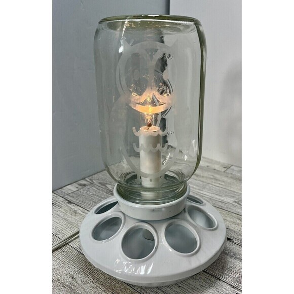 Repurposed Mason Jar Bird Feeder Lamp With Etched Owl Modern Farmhouse - Picture 1 of 15